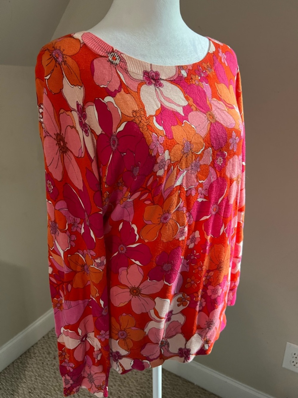 Talbots Plus Pink and Orange Floral Knit Top